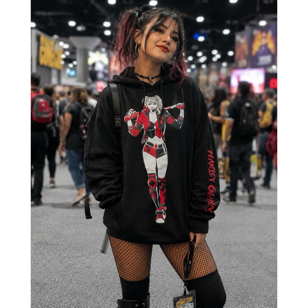 Harley Quinn Baseball Bat Graphic XL Black Hoodie DC Comics Black Comic-con Geek